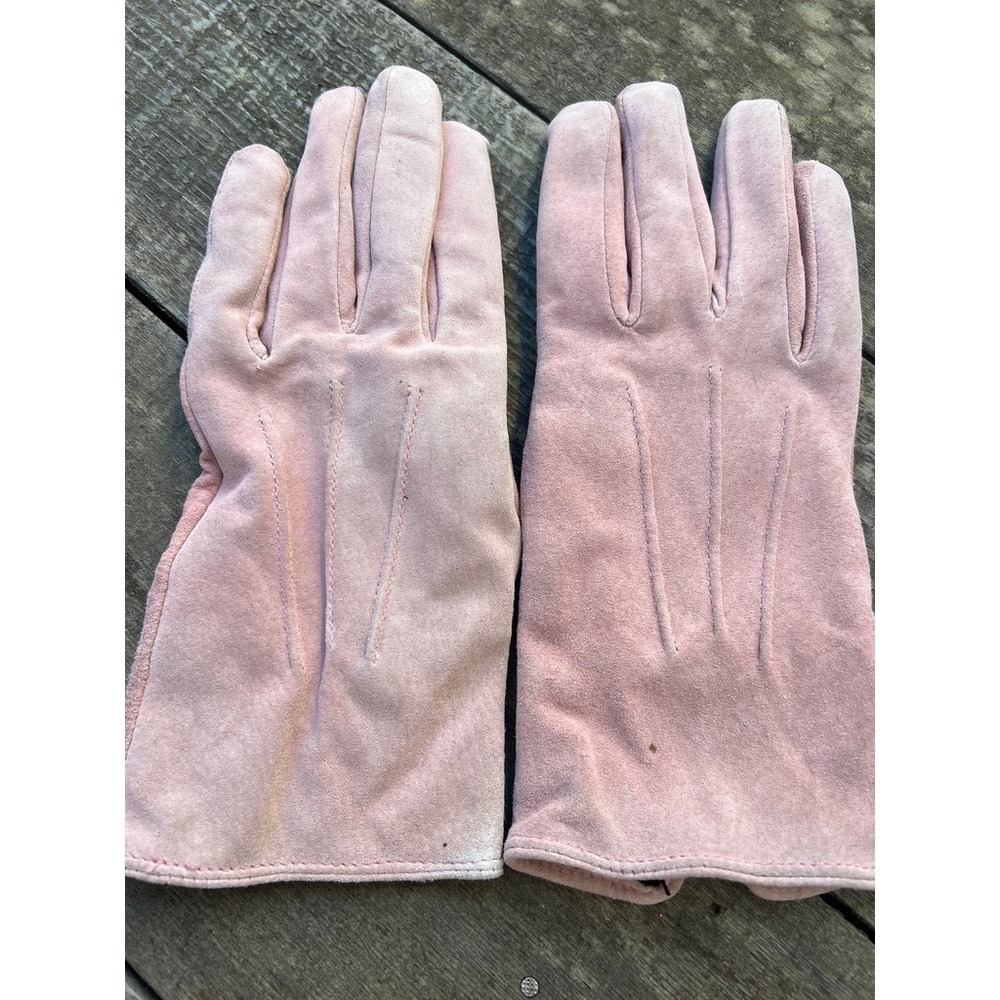 Aris Suede Fleece Lined Gloves L Pink Genuine Leather Vintage Coquette READ